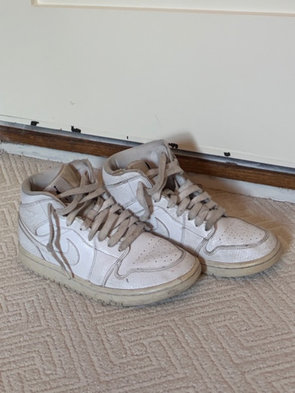 White Snake Skin High-Top Sneakers - Neutral Beige Accents